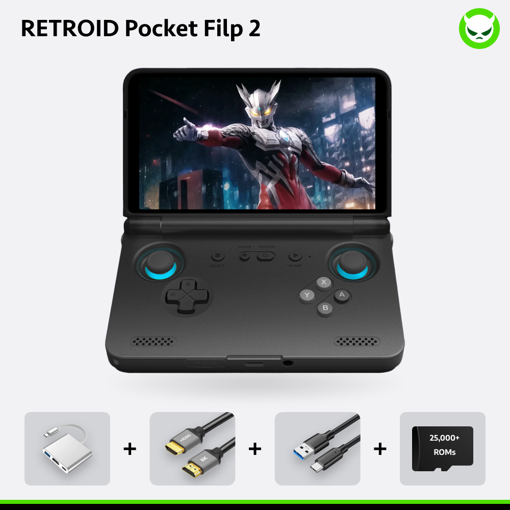 Retroid Pocket Flip 2 Handheld【Pre-configured】Retro Game Console SD865 (34 Emulators / 25K+ Games Pre-installed)