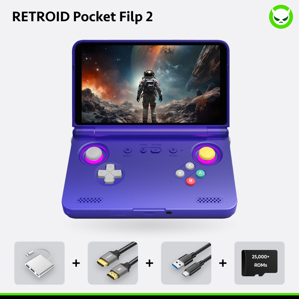 Retroid Pocket Flip 2 Handheld【Pre-configured】Retro Game Console SD865 (34 Emulators / 25K+ Games Pre-installed)