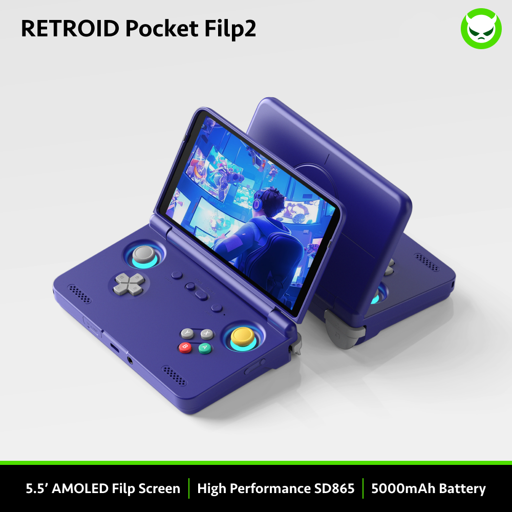Retroid Pocket Flip 2 Handheld【Pre-configured】Retro Game Console SD865 (34 Emulators / 25K+ Games Pre-installed)