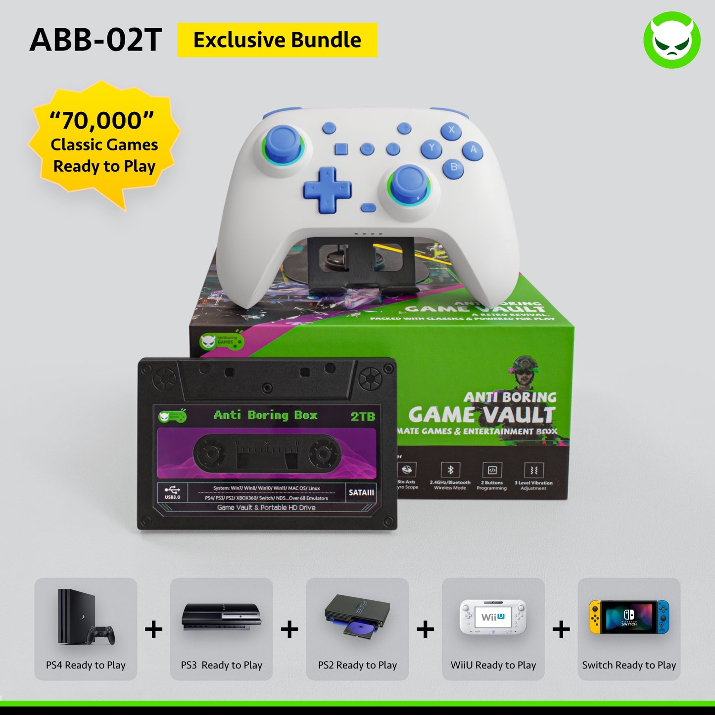 Anti Boring Box Game Vault Hard Disk Drive【Buy 1 Get 1 Programmable Wireless Game Controller+1 USB-B Cable+ 1 USB-C Cable + 2 Stickers】【70000 for 2TB】【57000 for 1TB】Switch / PS4 / PS3 / XBOX360 / 3DS, etc Games Collections Ready to Play Gift Package