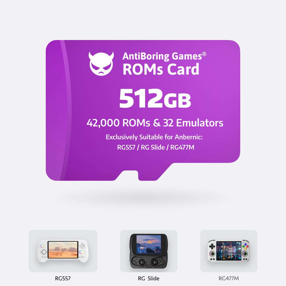 【Superb Games Cards】512GB Exclusively Compatible with: RG557/RGSlide/RG477M/RG556/RG476H/RGCube/RG406H/RG406V 42000 Games & 28 Emulators Pre-installed