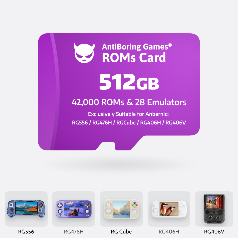 【Superb Games Cards】512GB Exclusively Compatible with: RG557/RGSlide/RG477M/RG556/RG476H/RGCube/RG406H/RG406V 42000 Games & 28 Emulators Pre-installed