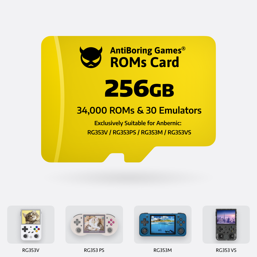 【Superb Games Cards】256GB Exclusively Compatible with: RG556/RG476H/RGCUBE/RG406H/RG406V/RG505/RG405V/RG405M/RG353V/RG353PS/RG353M/RG353VS 34000 Games & 30 Emulators Pre-installed