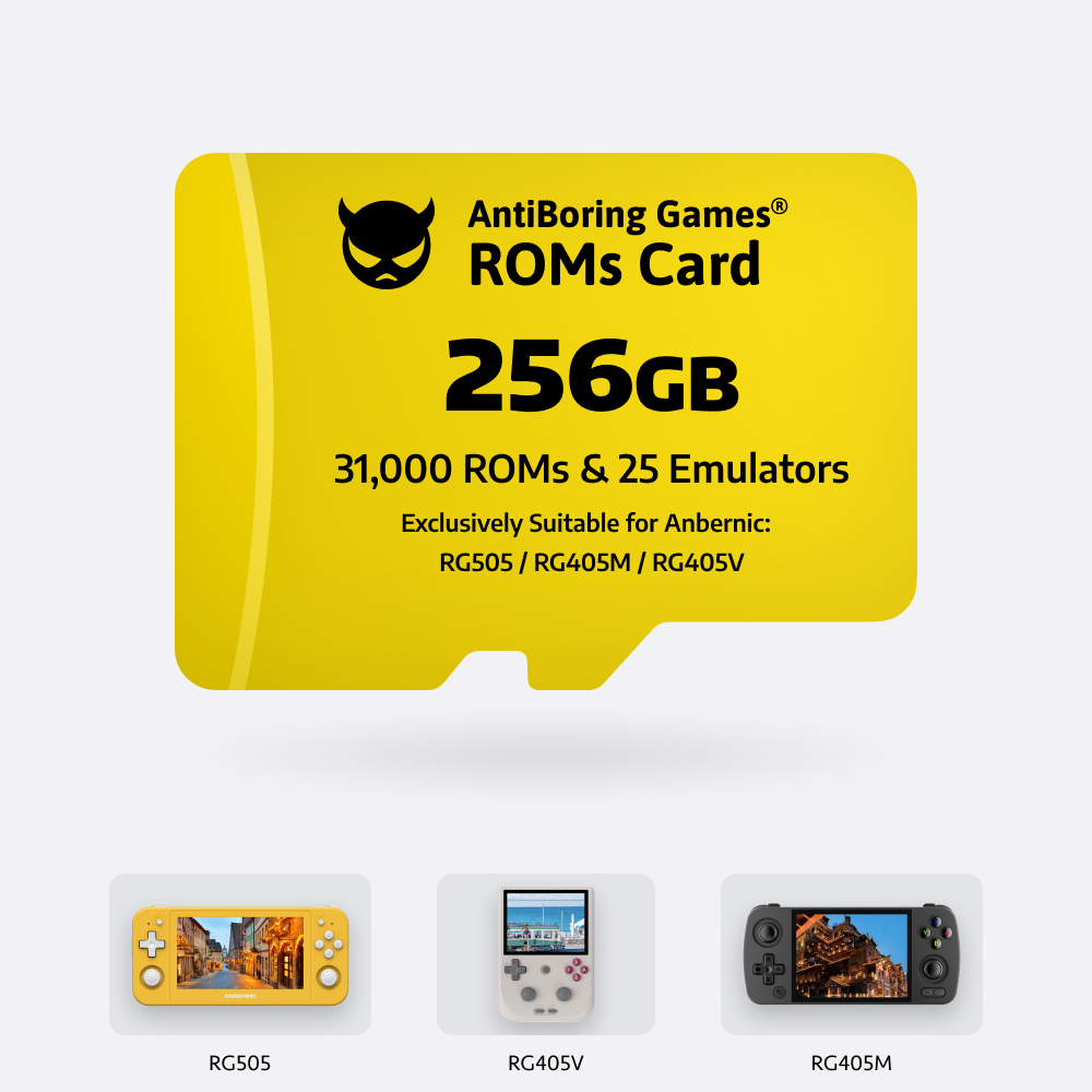 【Superb Games Cards】256GB Exclusively Compatible with: RG556/RG476H/RGCUBE/RG406H/RG406V/RG505/RG405V/RG405M/RG353V/RG353PS/RG353M/RG353VS 34000 Games & 30 Emulators Pre-installed