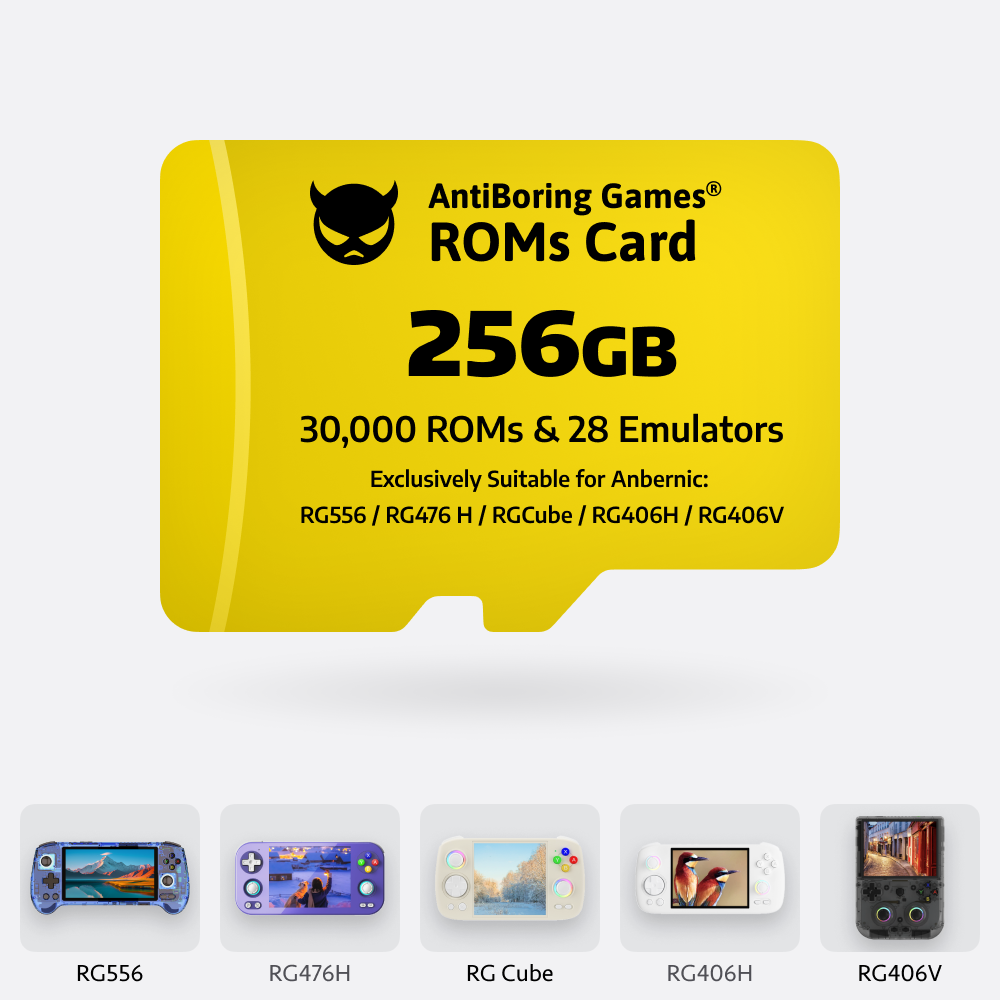 【Superb Games Cards】256GB Exclusively Compatible with: RG556/RG476H/RGCUBE/RG406H/RG406V/RG505/RG405V/RG405M/RG353V/RG353PS/RG353M/RG353VS 34000 Games & 30 Emulators Pre-installed