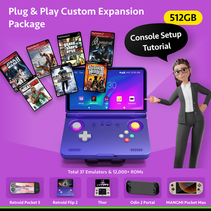 Plug & Play Custom Expansion Package (vorkonfiguriertes System) für Retroid Pocket Flip 2 & RP5 & MANGMI Pocket Max (keine Konsole)
