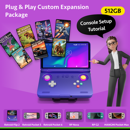 Plug & Play Custom Expansion Package (Pre-Configured System) For Retroid Pocket Flip 2 & RP5 & RP6 & RP Nova & RP G2 & MANGMI Pocket Max(No Console)