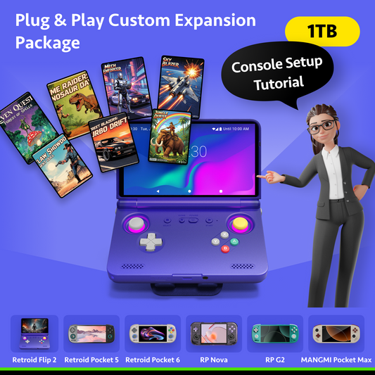 Plug & Play Custom Expansion Package (Pre-Configured System) For Retroid Pocket Flip 2 & RP5 & RP6 & RP Nova & RP G2 & MANGMI Pocket Max(No Console)